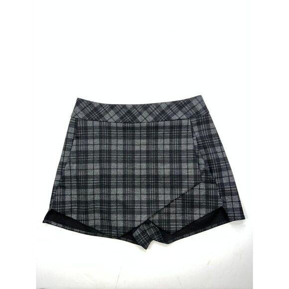 AQUA Gray Plaid Envelope Hem Skort Size S - Picture 3 of 6
